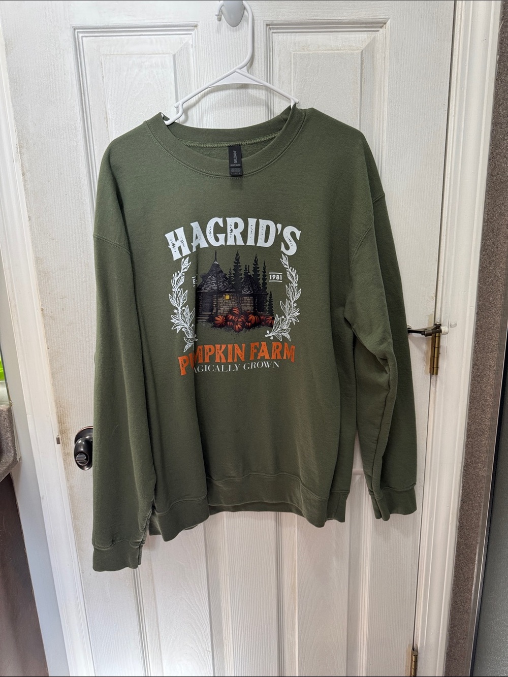 Hagrid's Pumpkin Farm Olive Green Crewneck Sweatshirt